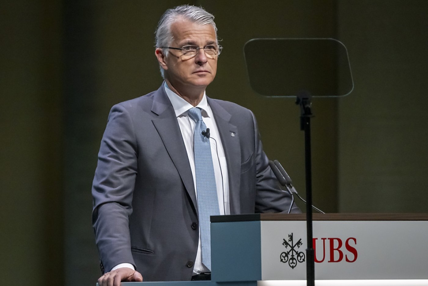 Sergio Ermotti, directeur général d'UBS, devant l'assemblée générale du groupe à Bâle ce mercredi. (archive) KEYSTONE