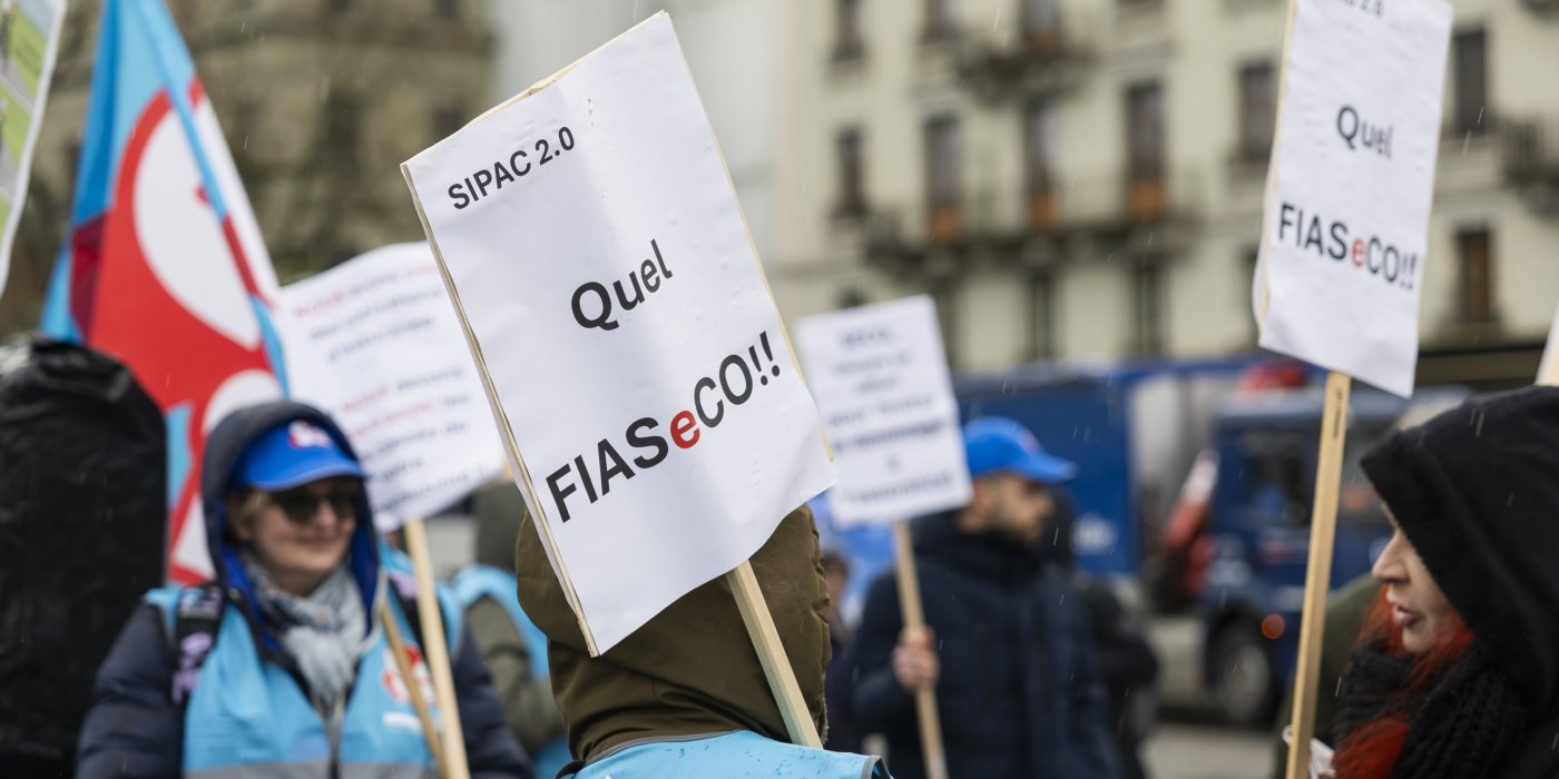 Rassemblement à l'appel des syndicats genevois afin de soutenir les chômeurs, Genève, le 3 février 2026.
