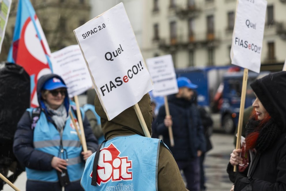 Rassemblement à l'appel des syndicats genevois afin de soutenir les chômeurs, Genève, le 3 février 2026.
