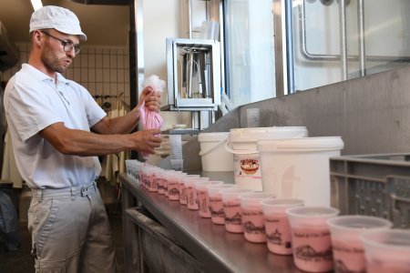 Les Reussilles le 11 août 2026 . Fabrication de skyr à la fromagerie des Reussilles . photo Stéphane Gerber